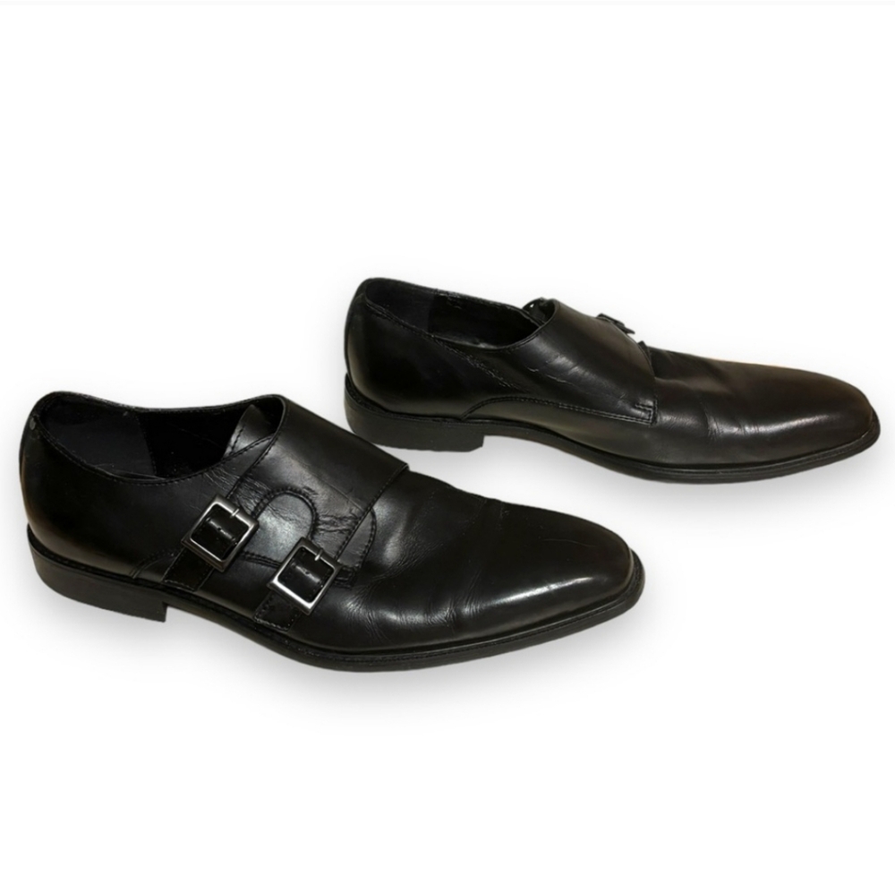 STEVE MADDEN P-Lyfe Black Leather Double Monk Strap Dress Shoes